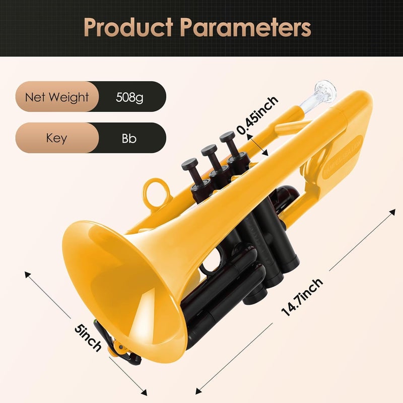 PAMPET SEA LION Professional Plastic Bb Trumpet Set for Student Beginner (Yellow) - Image 2